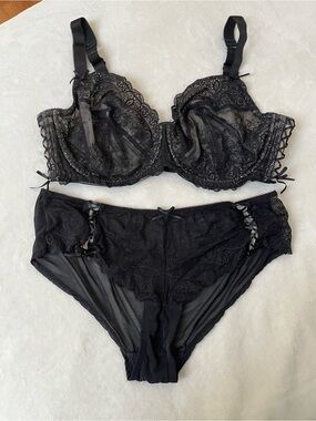 Adore Me Black Lace Underwire Bra & Bikini Set